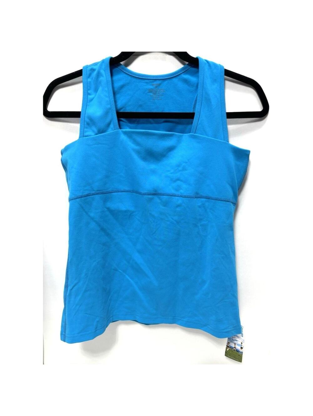 Karma Womens Medium Blue Tank Top Activewear Built-In Sports Bra Stretchy